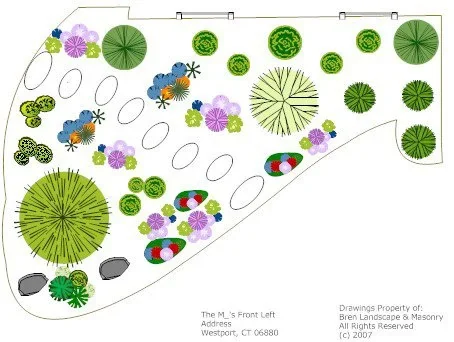 Hand-drawn garden design plan for a Westport, Connecticut property by BREN Landscaping
