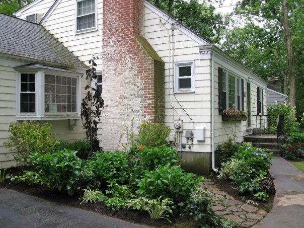 Stone path and plantings along a Connecticut home